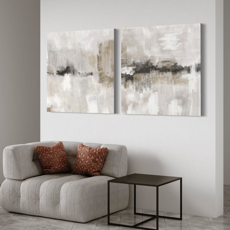 Abstract Canvas Set of 2 - Nude and Grey Clouds Square