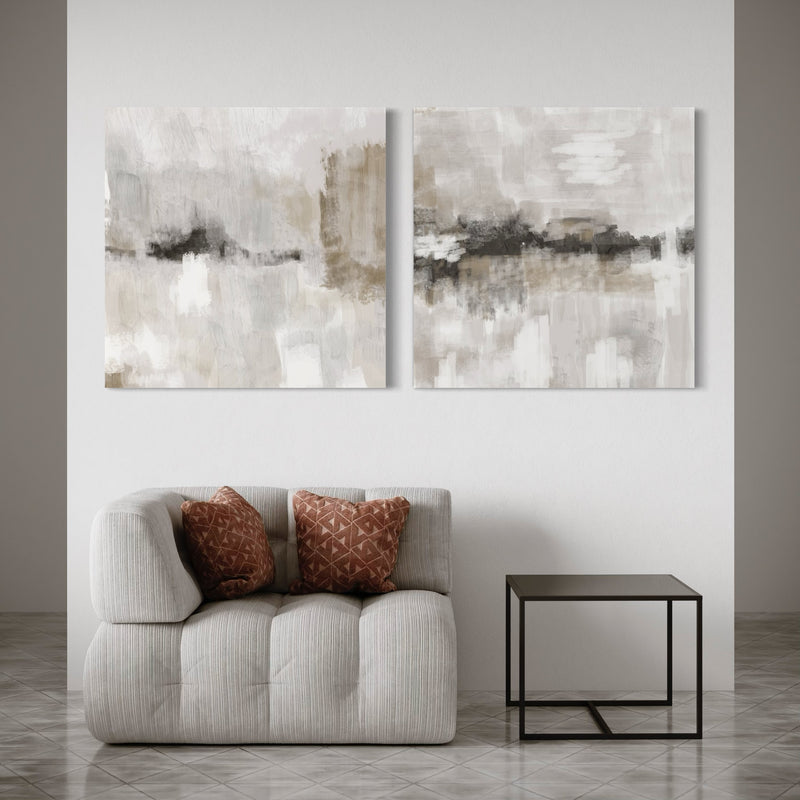 Abstract Canvas Set of 2 - Nude and Grey Clouds Square