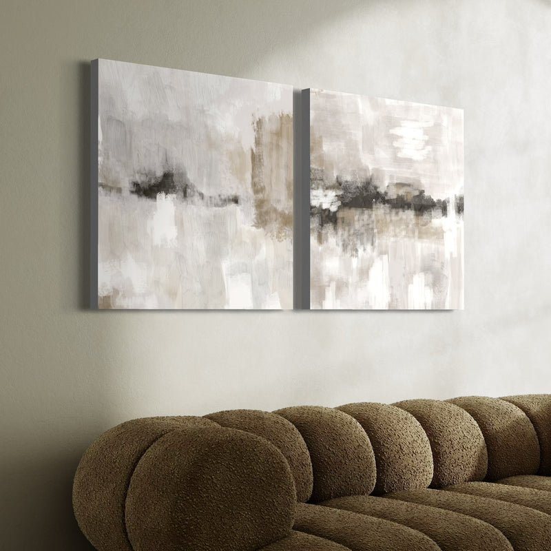 Abstract Canvas Set of 2 - Nude and Grey Clouds Square