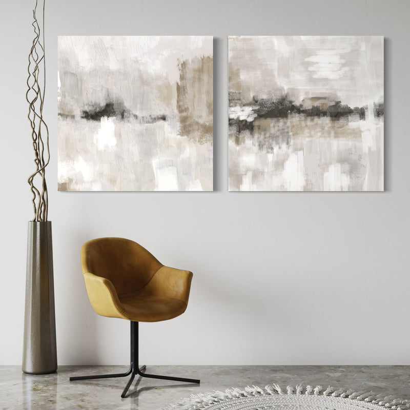 Abstract Canvas Set of 2 - Nude and Grey Clouds Square