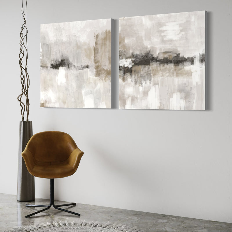 Abstract Canvas Set of 2 - Nude and Grey Clouds Square