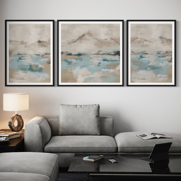 Abstract Art set of 3 prints - Ocean Mountain