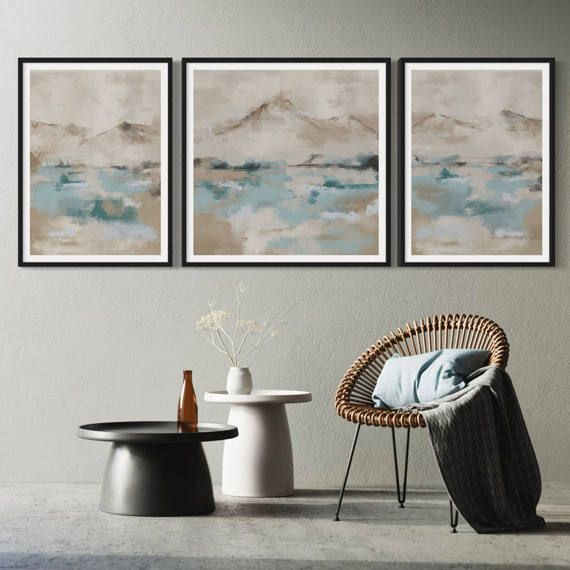 Abstract Art set of 3 prints - Ocean Mountain