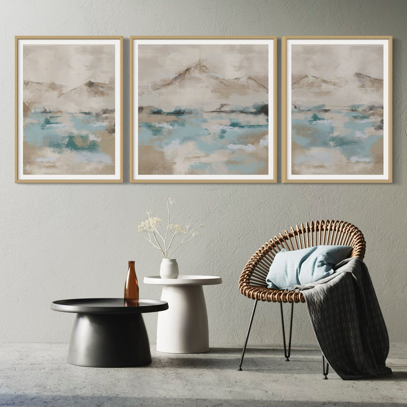 Abstract Art set of 3 prints - Ocean Mountain