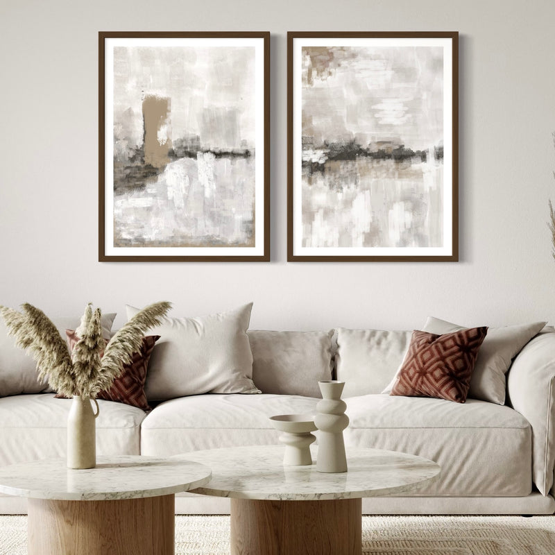 Abstract Art set of 2 prints - Nude & Grey Clouds