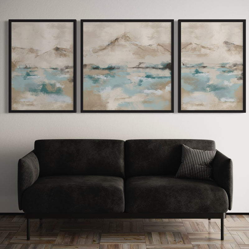 Abstract Art set of 3 prints - Ocean Mountain