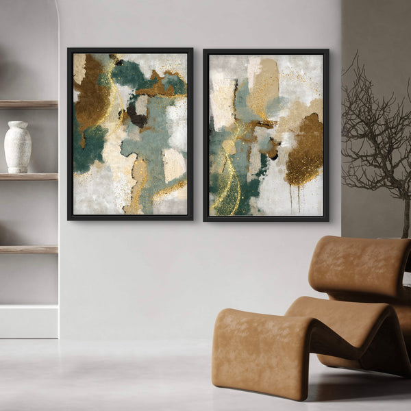 Framed Canvas Set of 2 - Green & Gold