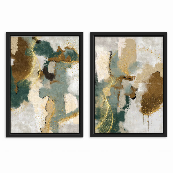 Framed Canvas Set of 2 - Green & Gold