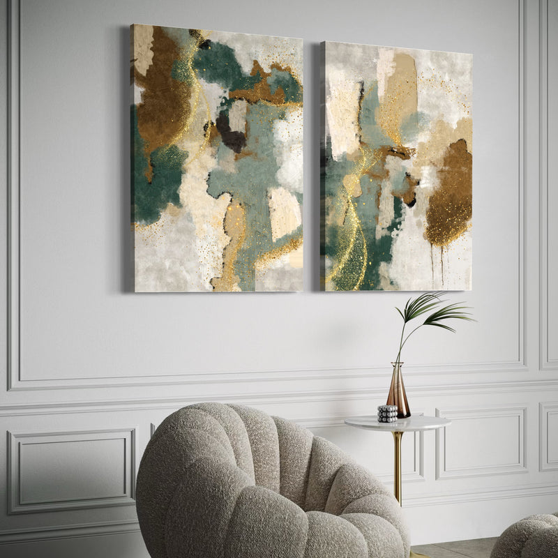 Abstract Canvas Set of 2 - Green & Gold