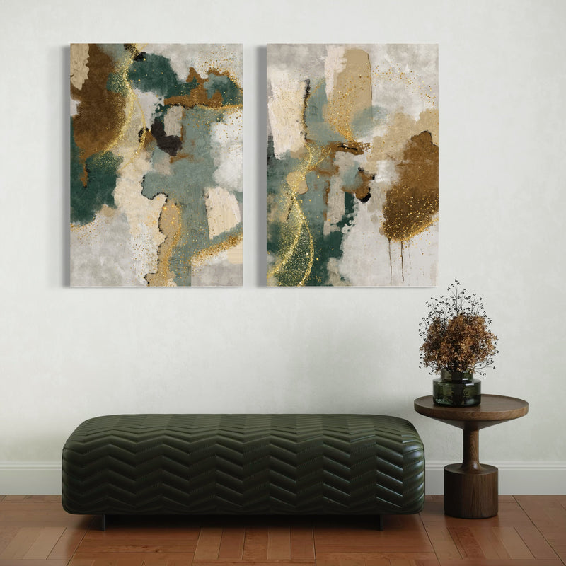 Abstract Canvas Set of 2 - Green & Gold