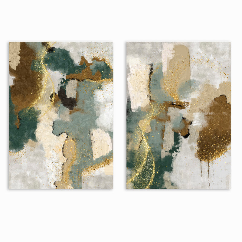 Abstract Canvas Set of 2 - Green & Gold