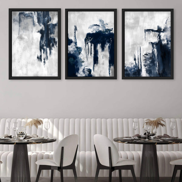 Set of 3 Framed Canvas - Blue Storm