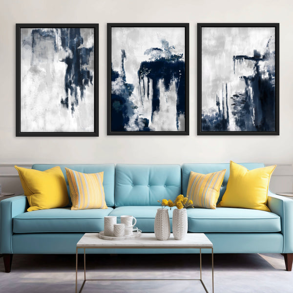 Set of 3 Framed Canvas - Blue Storm