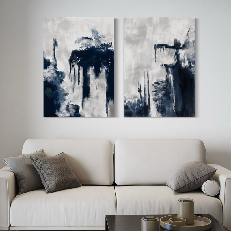 Abstract Canvas Set of 2 - Blue Storm