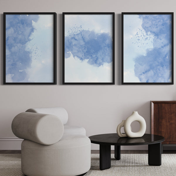 Abstract Art set of 3 prints - Blue Clouds