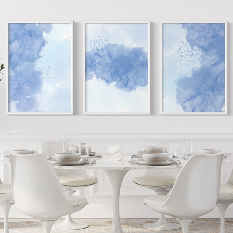 Abstract Art set of 3 prints - Blue Clouds