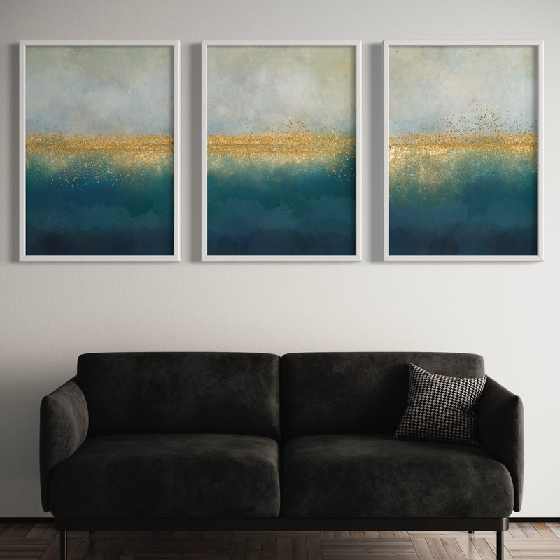 Abstract Art set of 3 prints - Golden Sea