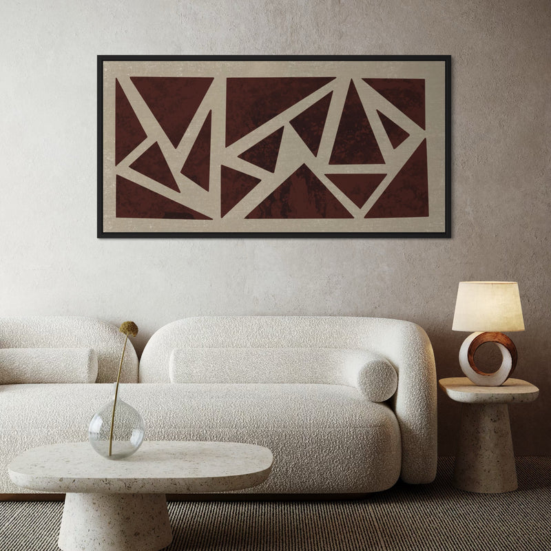 Unique Large Modern Framed Canvas Wall Art in Living Room –  Paired with a Luxe Cream Sofa, Stone Coffee Table with Glass Vase and Stylish Lamp