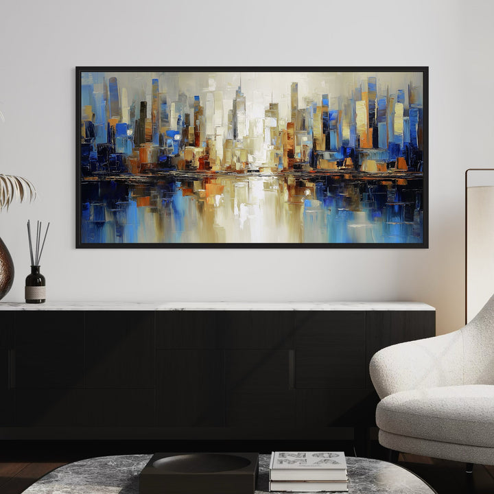 Modern Skyline Canvas - Pair it With Dark Wood or Black Sideboards, Cream Boucle Chair in Minimalist Living Room Or Contemporary Hallway