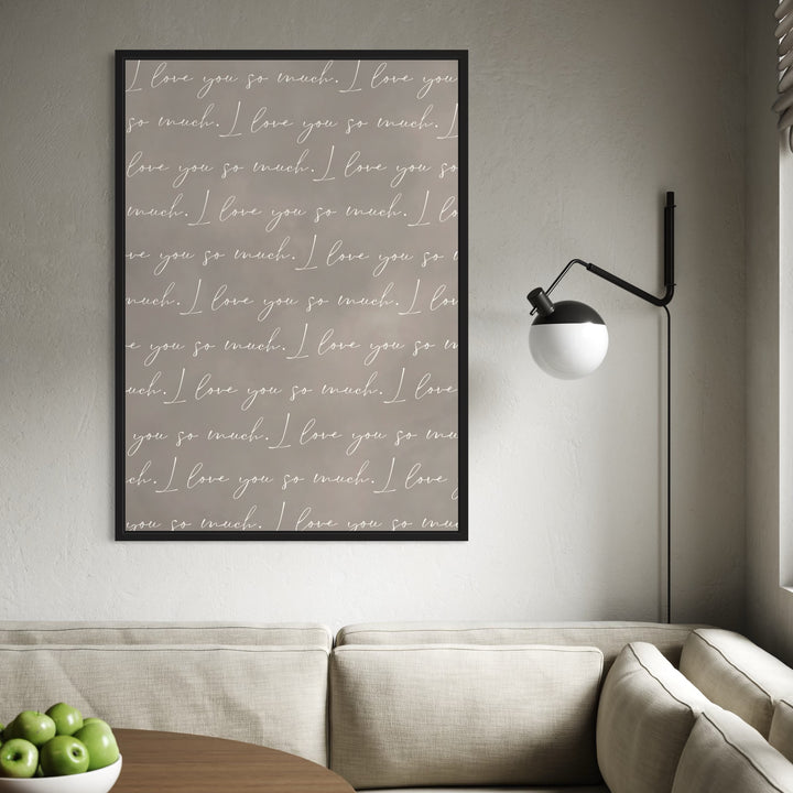Love-Quote Canvas—“I love you so much”—Styled With a Cream Banquette, Black Globe Sconce, And Round Wood Table For a Cozy Modern Breakfast Nook.