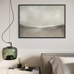 Neutral Framed Canvas Wall Art Above Bed – Minimalist Bedroom Decor with Modern Pendant Light & Accessories