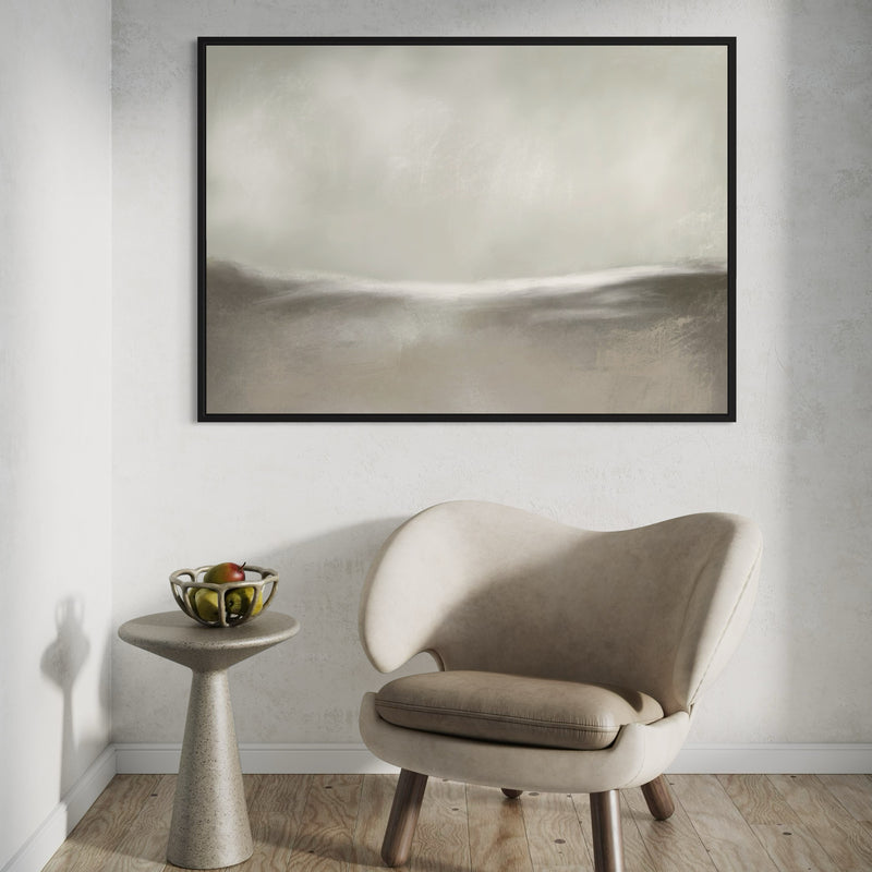 Minimalist Interior Decor Framed Canvas Wall Art with Scandinavian Accent Chair & Modern Side Table 