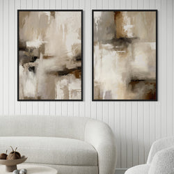 Minimalist Abstract Wall Art paired with Cream Boucle Sofa and White Round Center Table and Minimal Decor in a Cozy Modern Living Room