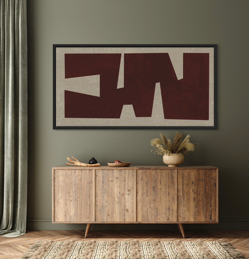 Stylish Interior Framed Canvas – Paired with Wooden Console Table and Decorative Boho Details