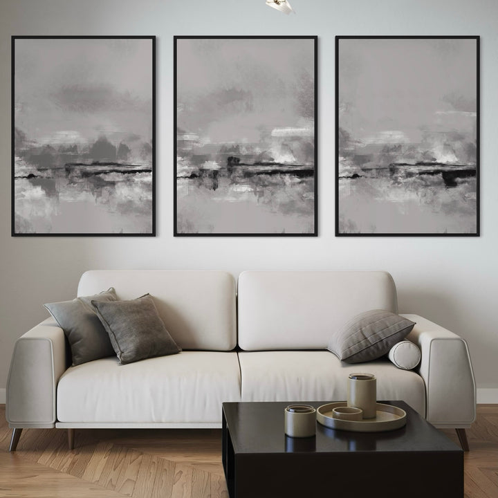 Elegant Abstract Wall Art Framed Canvas in Living Room – Pair with Cozy White Sofa and Pillows, Modern Black Square Coffee Table and Decorative Accent on Top