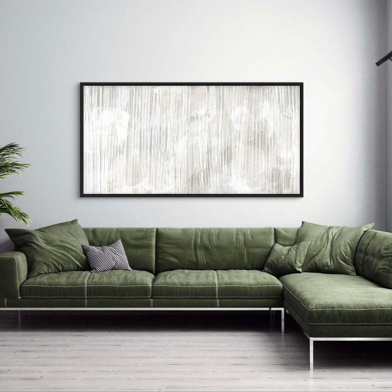 Modern Abstract Framed Canvas Wall Art – Living Room Decor with Green Sectional Sofa
