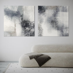 Abstract Canvas Wall Art in Modern With Cream Boucle Sofa and Cream Textured Carpet. Minimalist Interiors.