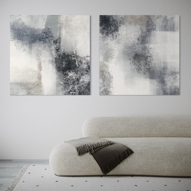 Abstract Canvas Wall Art in Modern With Cream Boucle Sofa and Cream Textured Carpet. Minimalist Interiors.