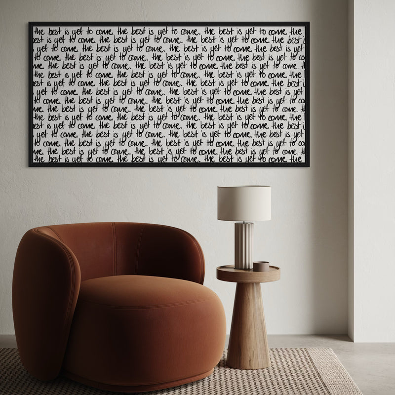 Motivational Wall Art Decor in Living Room – Styled with a Bold Terracotta Swivel Chair and Minimalist Wooden Side Table