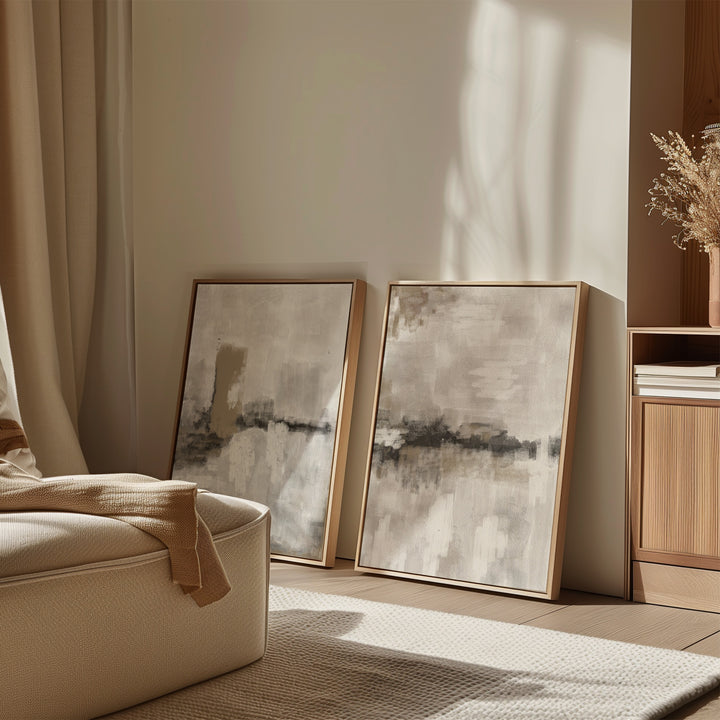 Set of 2 Framed Canvas - Nude & Grey Clouds