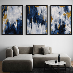 Abstract Art set of 3 prints - Navy Blue & Gold