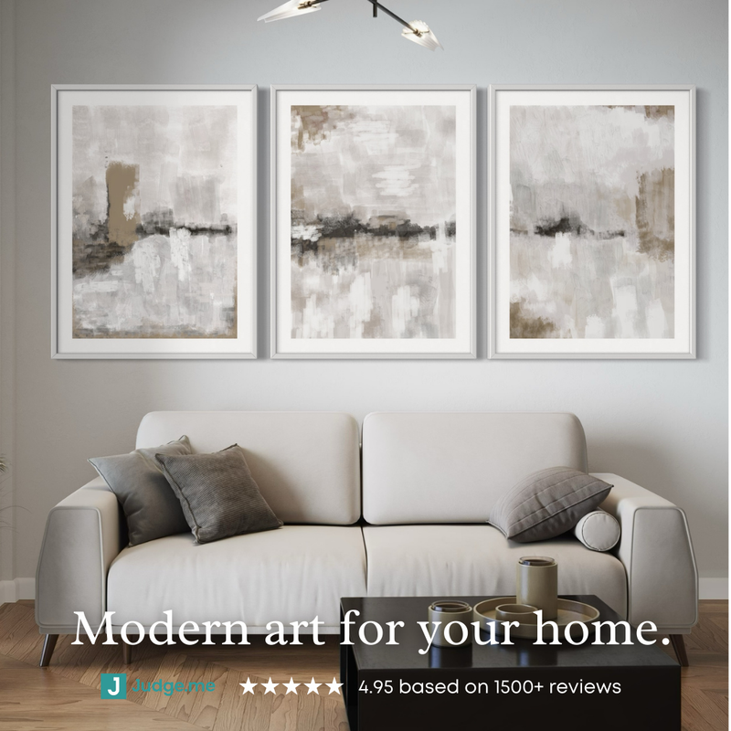 Abstract Art set of 3 prints - Nude & Grey Clouds