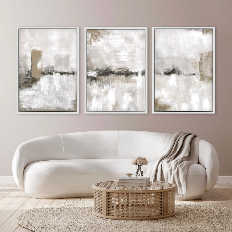 Abstract Art Framed Canvas Print in Nude and Grey - Modern Home Decor