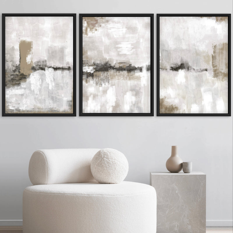 Abstract Art Framed Canvas Print in Nude and Grey - Modern Home Decor