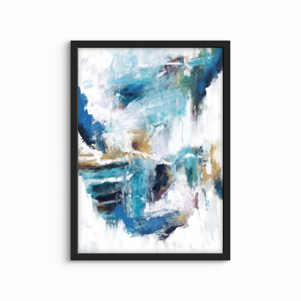 Abstract Art Print Blue Rain - Modern Living Room Art