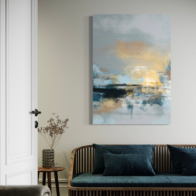 Modern Abstract Art Canvas in Blue - Minimalist Interior Design Art