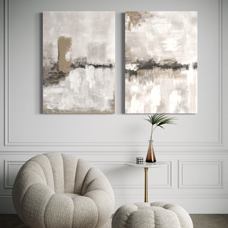 Abstract Art Canvas Print in Nude and Grey - Modern Home Decor