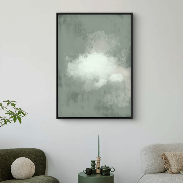 Modern Abstract Art Framed Canvas in Teal - Minimalist Interior Design Art