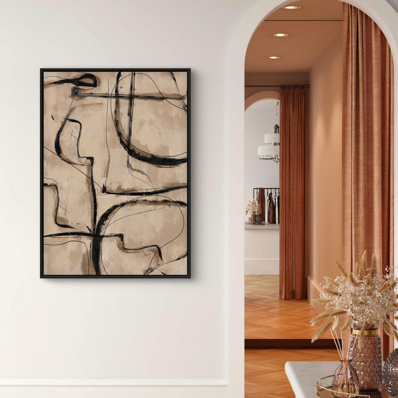 Minimalist Abstract Framed Canvas Art in Brown - Modern Interior Design Art