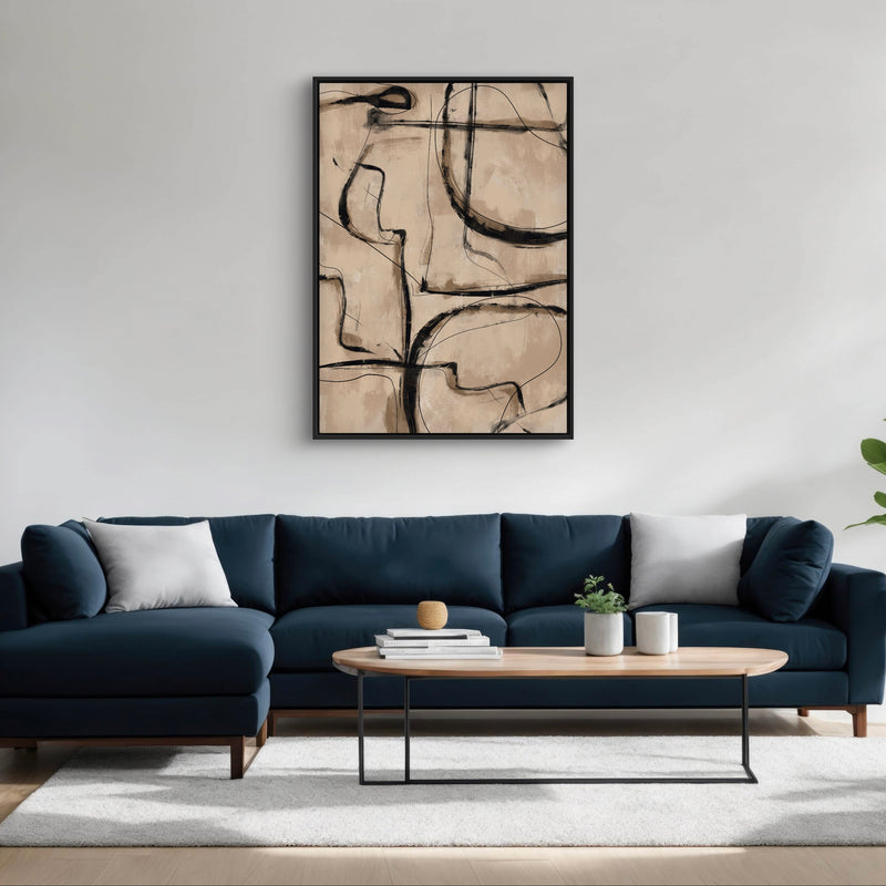 Minimalist Abstract Framed Canvas Art in Brown - Modern Interior Design Art