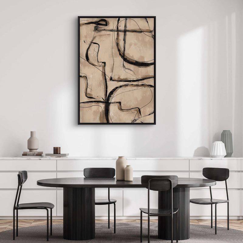 Minimalist Abstract Framed Canvas Art in Brown - Modern Interior Design Art