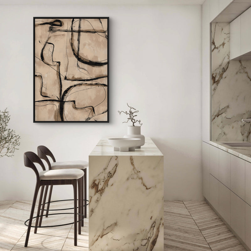 Minimalist Abstract Framed Canvas Art in Brown - Modern Interior Design Art