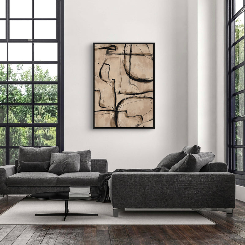Minimalist Abstract Framed Canvas Art in Brown - Modern Interior Design Art