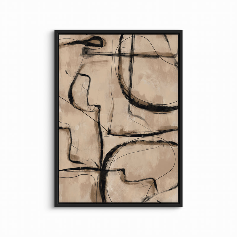 Minimalist Abstract Framed Canvas Art in Brown - Modern Interior Design Art