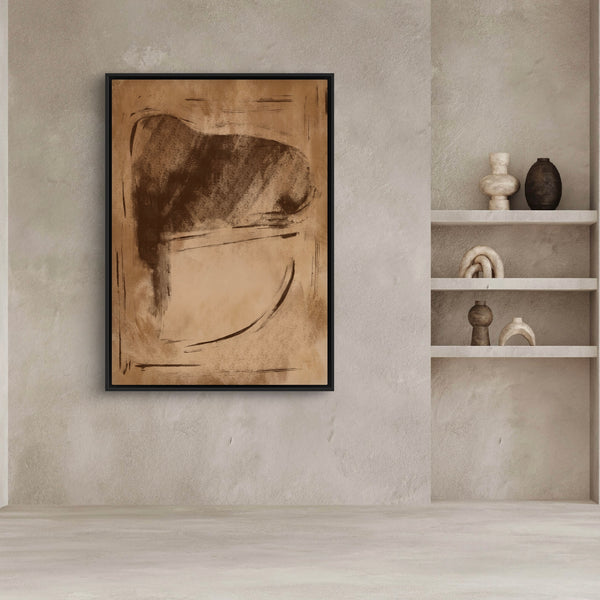 Abstract Art Framed Canvas in Brown - Minimalist Home Decor