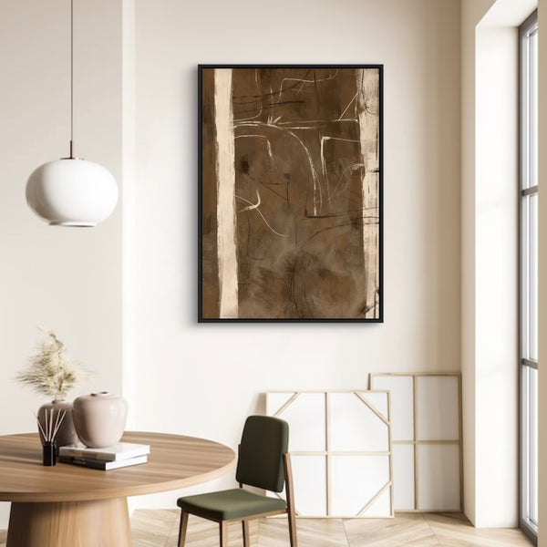 Abstract Framed Canvas Art Brown Velvet -  Living Room Wall Art